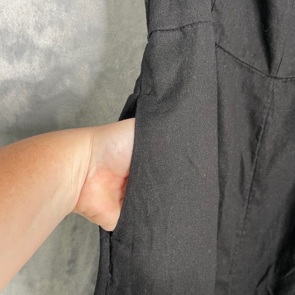 Old Navy Fit & Flare Sleeveless Linen Blend Midi Dress Women L Black Jack Preppy - Picture 3 of 10